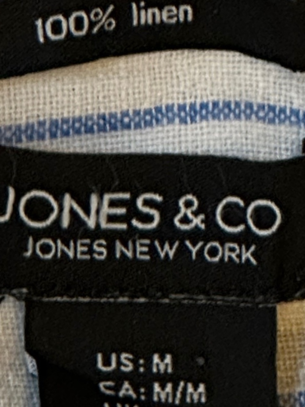 100% Linen Blue & White Striped Button up Shirt Women jones & co NY M seersucker - Picture 6 of 13